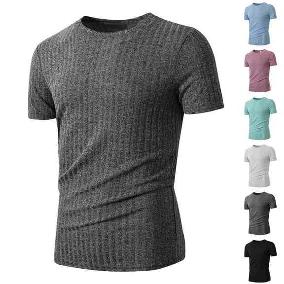 TKYCMSUAKI Men's Ribbed Knit T-Shirts Short Sleeve Crewneck Solid Tshirt Trendy Textured Pullover Tees Summer Comfy Casual Shirts