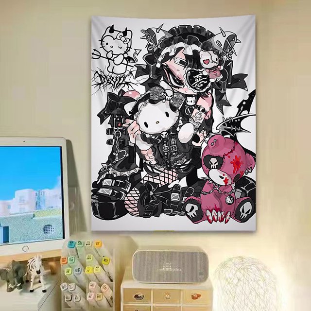 Tela de fondo de la serie Kawaii Sanrio Punk, tapiz de dibujos animados lindo, decoración para dormitorio de niña, tela colgante
