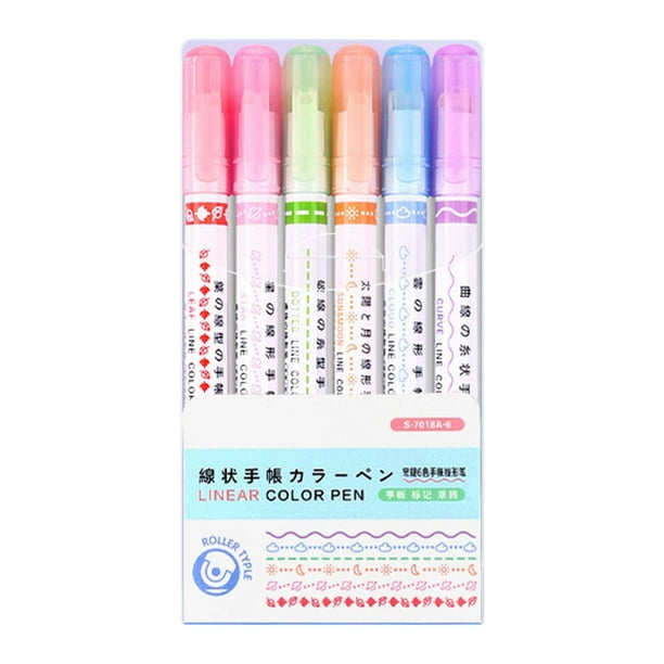 Xihbxyly Juego de 6 Bolígrafos de Punta Curva, Dibujo Multilínea, Tinta de Secado Rápido, Escritura Suave para Diarios y Notas, Presentación En Caja de Regalo, Ideal para Profesionales Creativos, 5 M