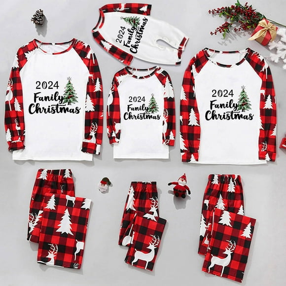 Pavied Christmas Pajamas for Family Long Sleeve Shirts Christmas Pajamas for Couples Pjs Sets Adults Classic Plaid Xmas Sleepwear for Family Christmas Sweatshirt Pajamas for Women Red1 2XL(Mom)