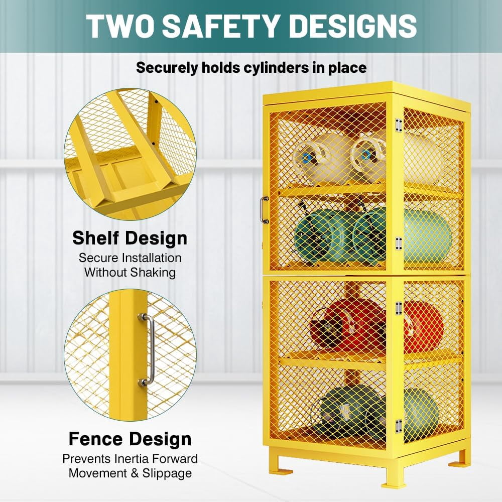 Yeeoy Horizontal Cylinder Storage Cabinet, 8 Cylinder Capacity, 30" L x 30" W x 71.7" H Propane Tank Storage Cage, Steel Safety Gas Cylinder Cabinet with Lockable Doors, Yellow Powder Coat Finish