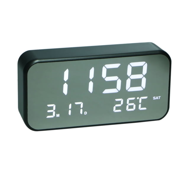 Reloj digital musical LED con puerto USB, espejo, función de repetición y calendario n. degree 2 Blanco negro