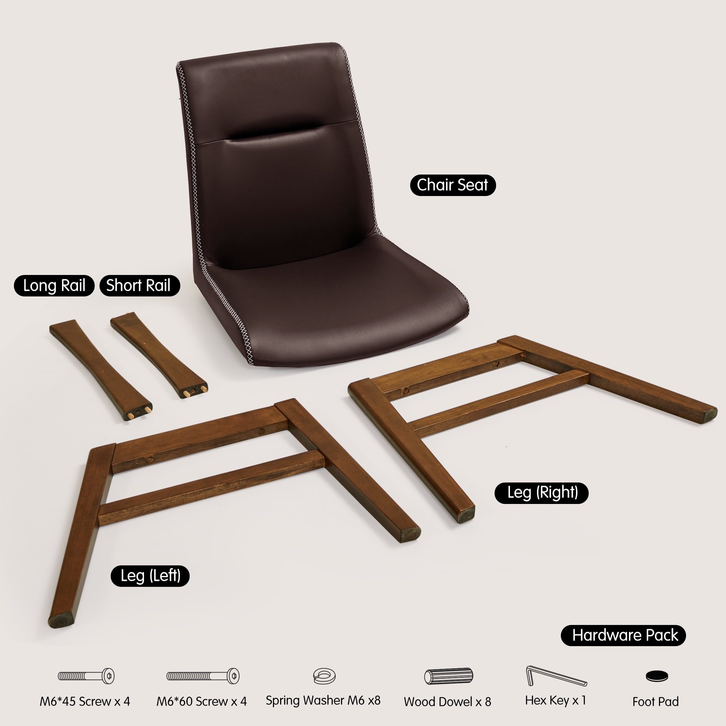 CHUN YI Modern Farmhouse Faux Leather Dining Chairs, Upholstered Kitchen Chairs, Set of 2, Brown