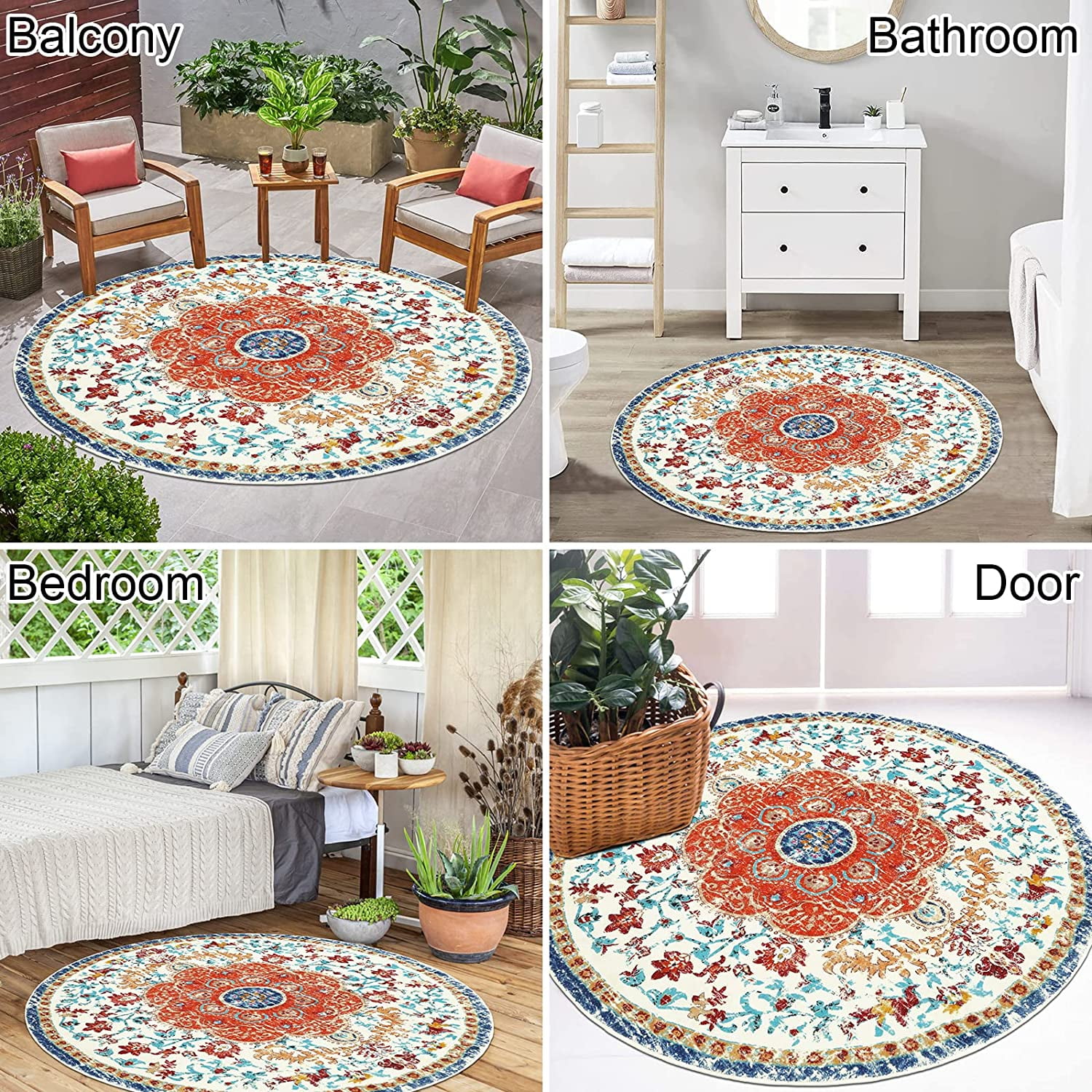 Findosom 5.25'Round Area Rug,Non Slip Washable Round Rug Boho Area Rug for Living Room,Bedroom,Home Decor,Office,Dining Room,Gray
