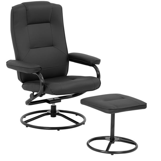 Ottoman Set Leather Chair With, Black Leather Swivel Chair With Ottoman