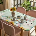 thumbnail image 3 of Easter Table Cloths for 3 Foot Rectangle Tables, Spring Watercolor Bunny Eggs Tulip Wooden Grain Teal Patio Waterproof Elastic Fitted Tablecloths, Washable Rectangular Table Cover for Camping, 3 of 8