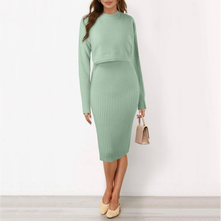 2 piece knitted dress for women Autumn Aura Brown Ribbed Two-Piece Sweater This garment fits true to size Elegant Slim two piece Knitted