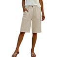 thumbnail image 2 of Only Moment Women's Summer Shorts Polyester 2026 Summer Casual Lounge Sleep Plaid Shorts Y2K Beach Bottoms Plus Size Shorts Beige,3XL, 2 of 5