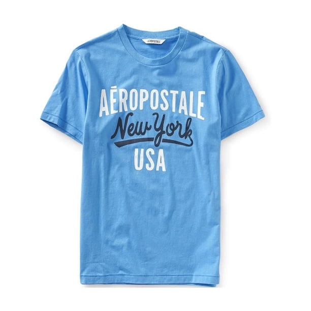 Aeropostale New York Script Graphic playera para hombre, azul, grande Aeropostale Camiseta gráfica