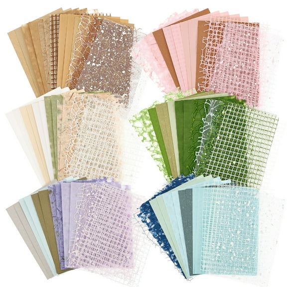 96 Sheets Textured Scrapbook Paper Set - 6 Color Themes，Mixed Handmade Craft Mulberry Special Paper for Scrapbooking Junk Journaling Supplies