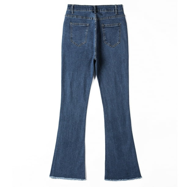 Womens High Waist Flare Bell Bottom Denim Pants Bootcut Jeans Stretch Slim  Pants