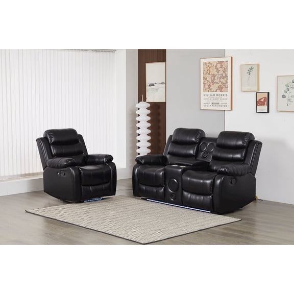 Kingway Faux Leather Manual Reclining Sofa Set – Two-Piece Home Theater Seating