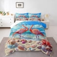 thumbnail image 2 of Summer Beach 3 Pcs Queen Size Comforter Set,Hawaiian Style Down Alternative Adults Room Decor,Flamingo Tropical Animals Ultra Soft Microfiber Inner Fill 3Pcs Bedding, 2 of 6