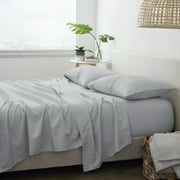 Noble Linens 4 Piece Solid Microfiber Bed Sheet Set, Light Gray, Queen