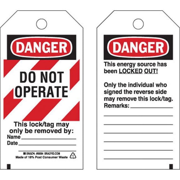 Lockout Tags, 5 3/4 in x 3 in, Economy Polyester, Danger, Do Not Operate