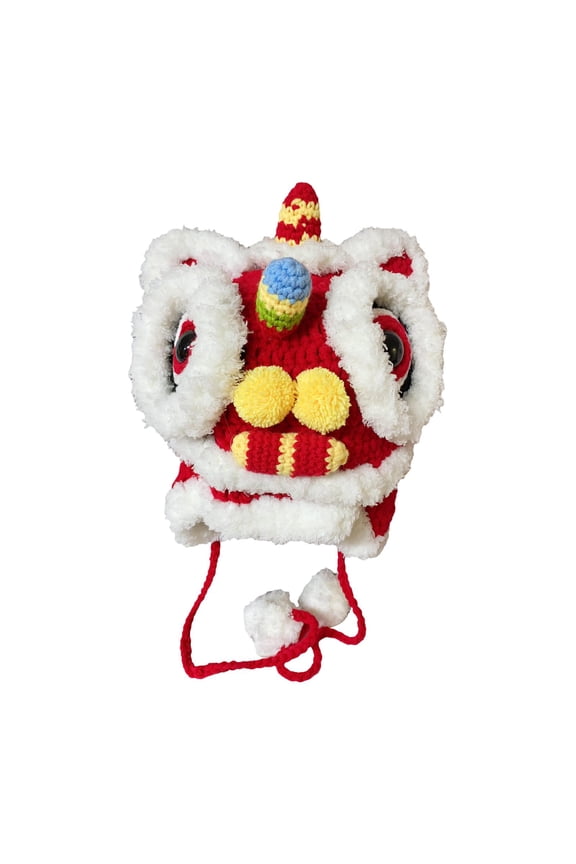 Animal Hat Chinese Lion Dance Hat Windproof Embroidered Lion Hat Warm Winter Hat M