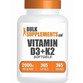 BulkSupplements Vitamin D3 2000IU   K2 Softgels - Vitamin Supplement, Immune Support - 1 Softgel per Serving, 365 Count