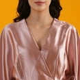 thumbnail image 4 of Globus Women Pink V-Neck Extended Sleeves Satin Wrap Dress, 4 of 5