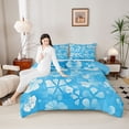 thumbnail image 4 of Feelyou Blue Flower Teen Queen Comforter Set, Fashion Ink Floral Bedding Sets, Shamrock Groovy Blossoms Reversible Bedding Comforter Set, Lightweight Room Decor, 3 Pieces, 4 of 8