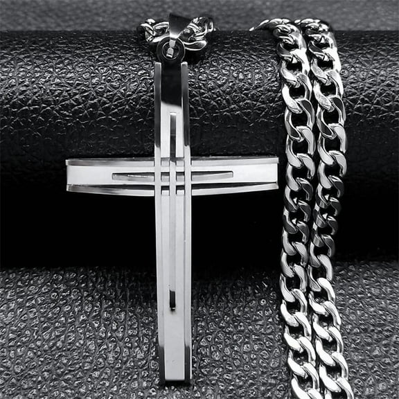Hip Hop Faith Big Cross Religious Necklace 14K White Gold Chain for Men Rock Crucifix Pendant Necklace Party Jewelry Accessory