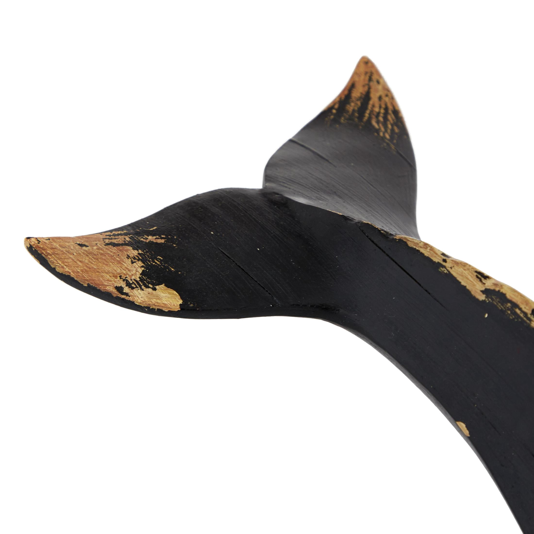 24" x 7" Black Polystone Handmade Whale Sculpture, by DecMode