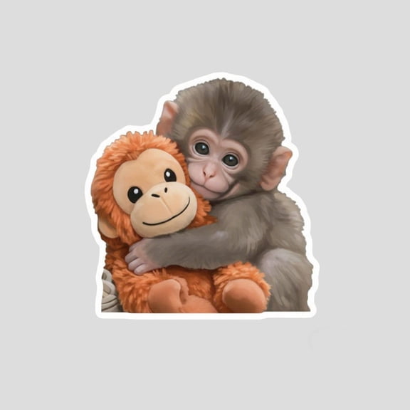 Protect Punch The Monkey | Cute Monkey Holding Plush Toy | Fun Vinyl Decal Sticker for Room,Car Dector,Gift For Kids