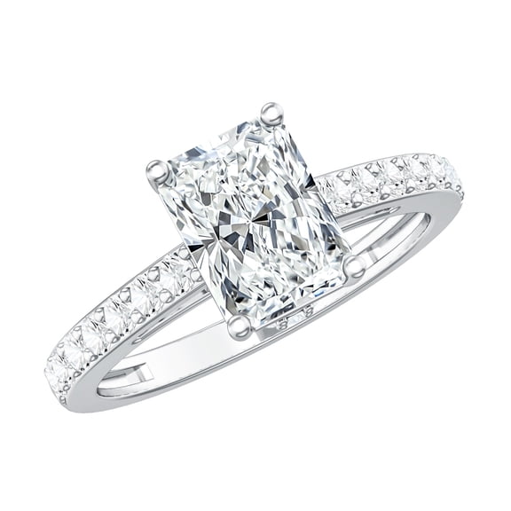 Rosec Jewels 2 Carat Lab Grown Diamond Engagement Ring with Hidden Halo - E-VS1 Quality - IGI Certified Radiant Cut Diamond Ring, 925 Sterling Silver, US 4.00