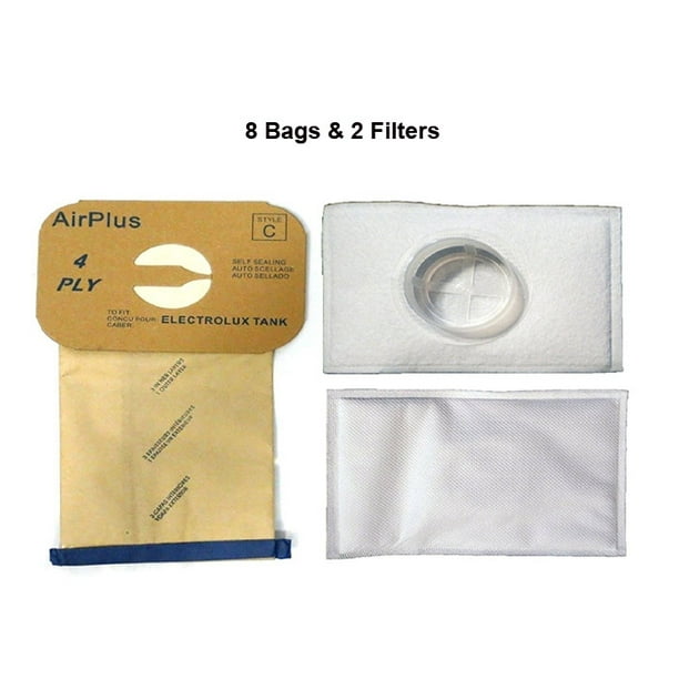 Electrolux Canister Tank Style C Vacuum Bags,(8 Bags & 2 After Filters)