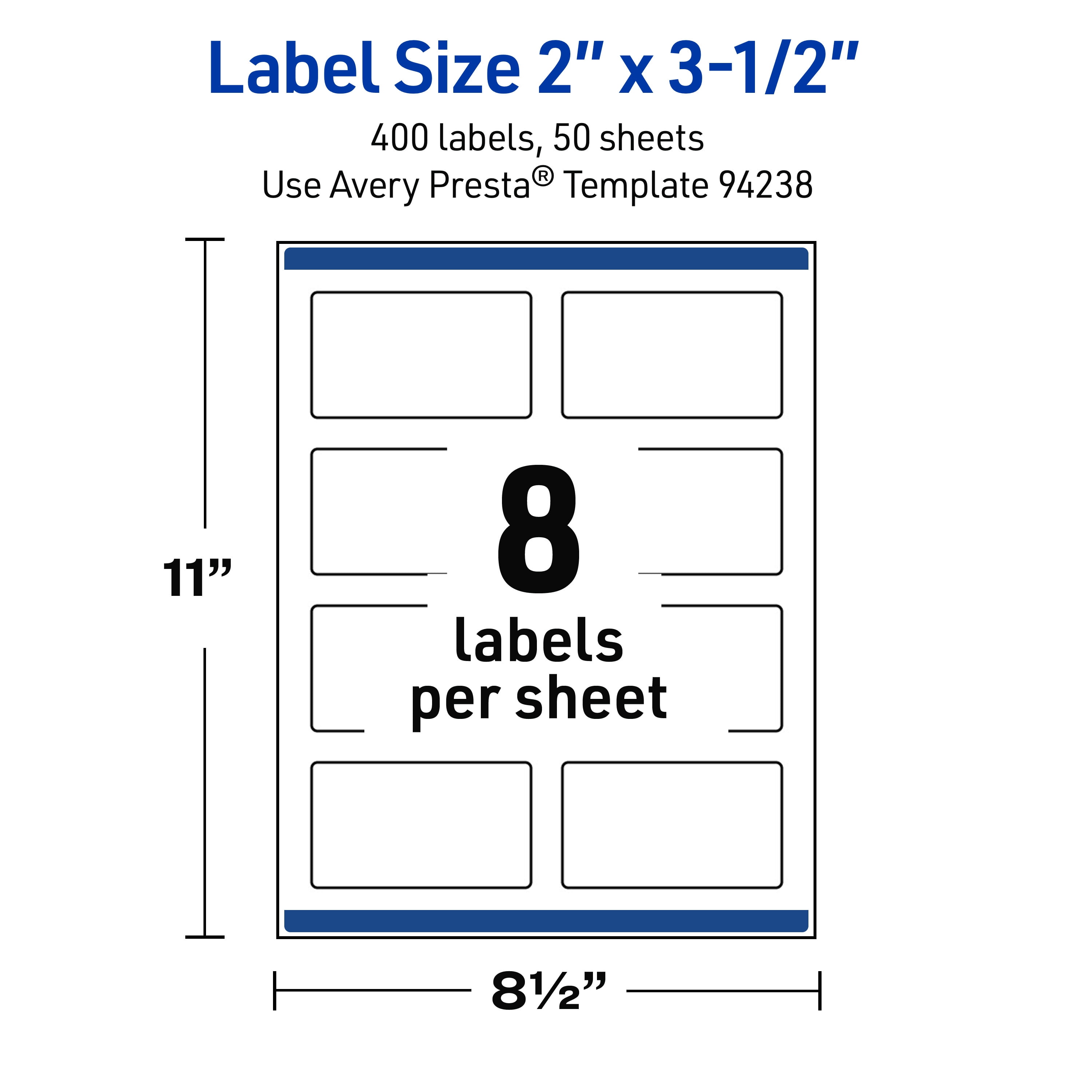 Avery Waterproof Rectangle Labels, 2" x 3.5", 400 Total