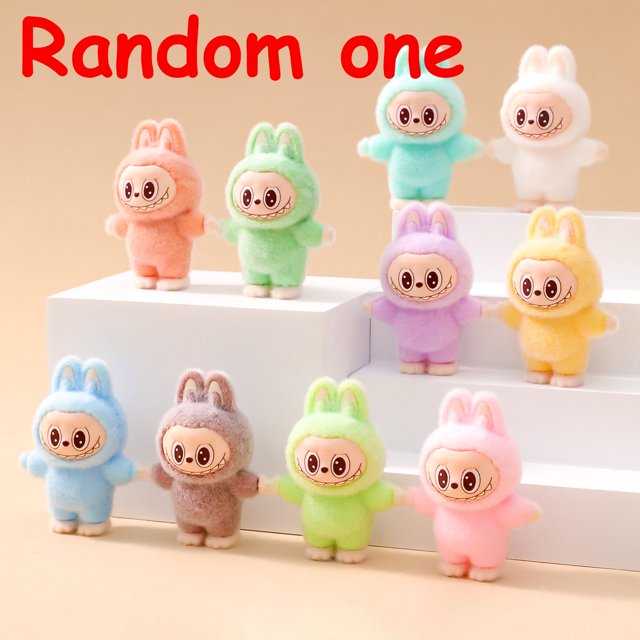 1/9 Uds. 4cm serie Labubu de dibujos animados Mini flocado exquisito muñeco bonito regalo Diy colgante accesorios decoración juguetes Kawaii regalos