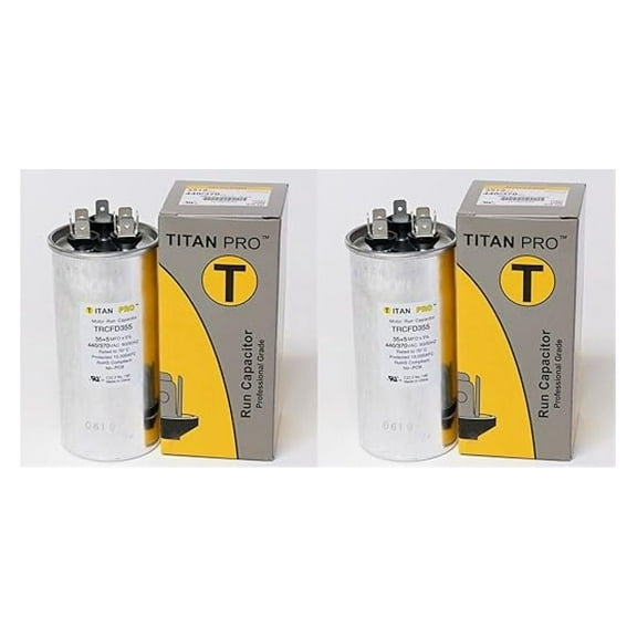 Titan Pro Dual Run Capacitor 35/5 MFD 440/370V - 2 Pack | HVAC Round Capacitor for AC Units & Central Air Conditioners | UF440/370 Volt
