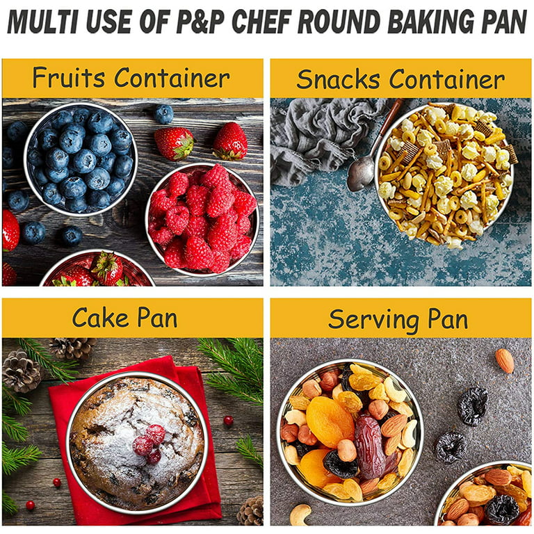 P&P CHEF 8 Inch Square Baking Cake Pan with Lid, Stainless Steel