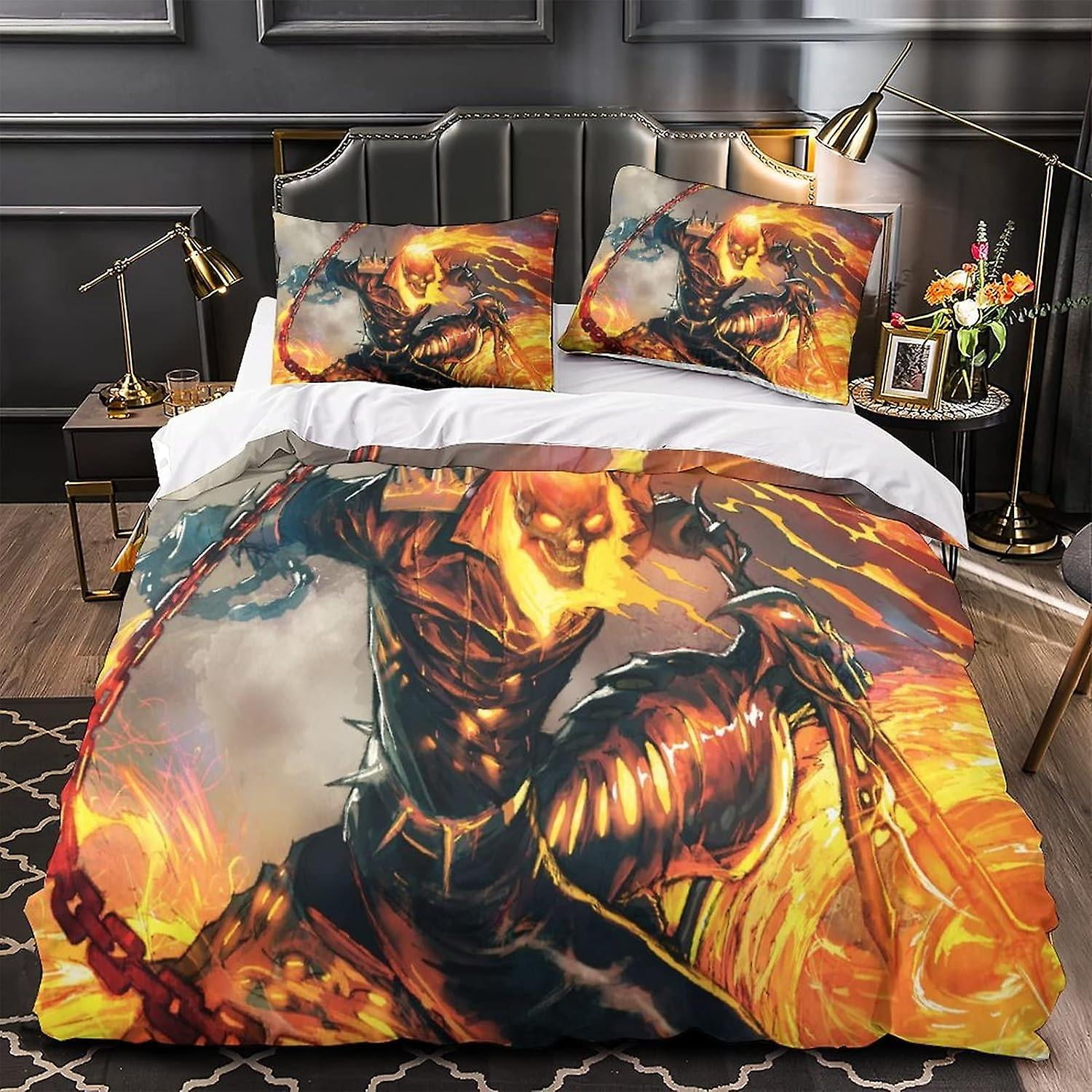 Ghost Rider Duvet Cover Set Superhero Print Marvel Bedding Duvet Cover Set for Kids Microfiber Double 135 200 cm Walmart