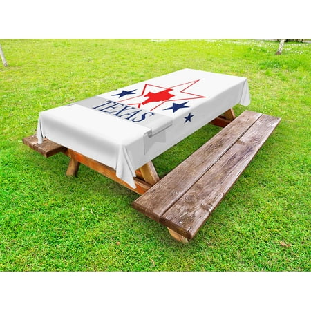

Texas Star Outdoor Tablecloth San Antonio Dallas Houston Austin Map with Stars Pattern USA Decorative Washable Fabric Picnic Table Cloth 58 X 84 Inches Navy Blue Vermilion Pale Grey by Ambesonne