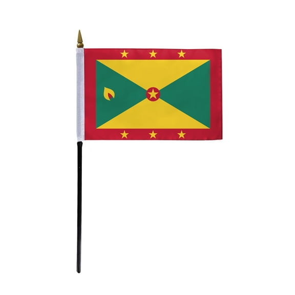 AGAS Grenada Flag 4x6 inch - 11" Plastic Pole 100% Polyester Stitched Edges Grenadian National Mini Flag on a Stick