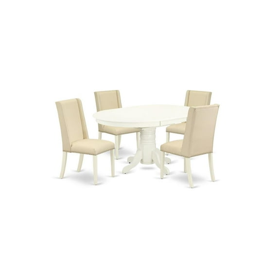 East West Furniture Avon 5-piece Wood Dining Set in Linen White
