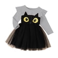 thumbnail image 2 of Girls Halloween Black Cat Print Long Sleeve Ruffle Mesh Tutu Dress, Kids Cartoon Cosplay Party Dress for Holiday Performance Party(Grey2,4-5 Years), 2 of 8