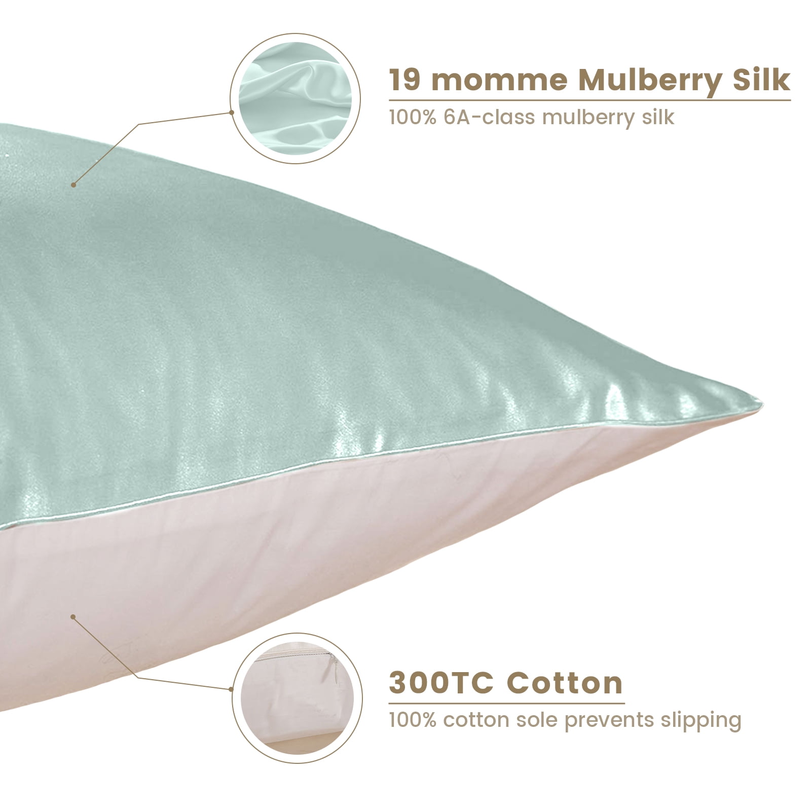 THXSILK Silk Pillowcase, 19 Momme Zippered Silk Pillowcase with Cotton Underside, 100% Pure Mulberry Silk Pillowcase, 1Pcs, Queen Size(20"x30"), Light Blue