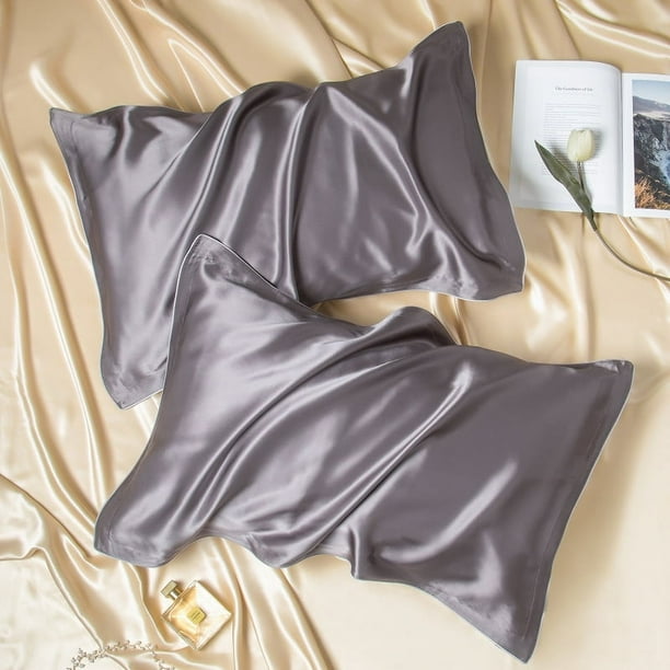 Nvzi 1 funda de almohada de seda morera Suave y agradable para la piel, le da a la piel un abrazo lujoso 18,9 x 29,13 pulgadas (gris)