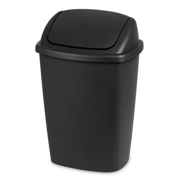 Sterilite 7.5 Gallon Trash Can, Plastic Swing Top Office Trash Can, Black