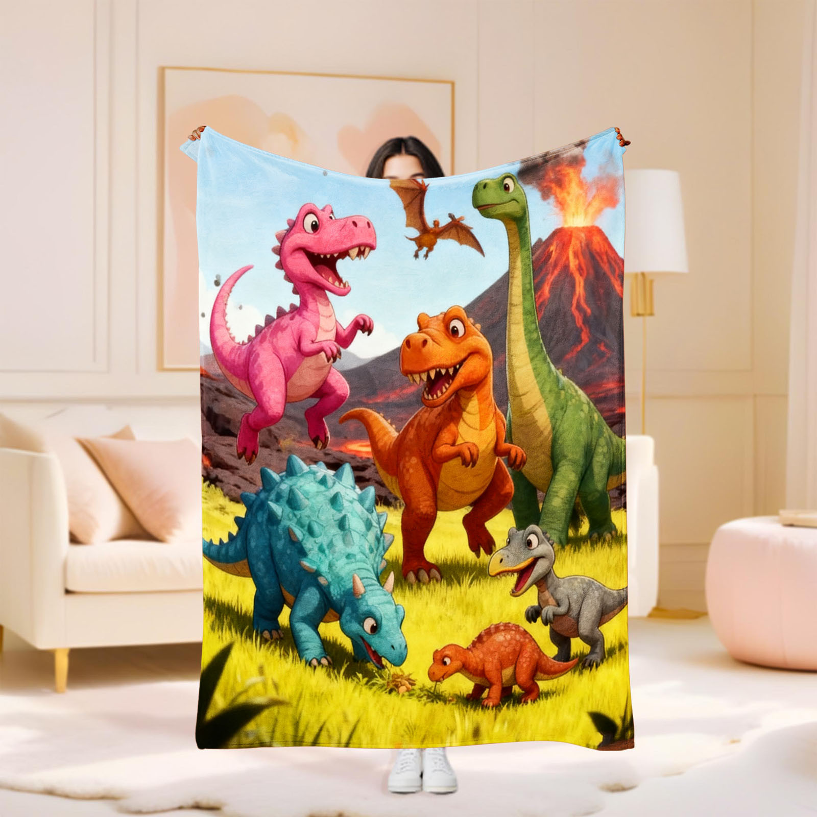 Personalised Dinosaur Blanket With Custom Name â Soft Throw For Boys Kids Cosy Lightweight Dino Bedding Blanket For Bedroom Sofa Travel