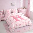 thumbnail image 2 of Erosebridal Cute Bowknot Ribbon 7-Piece Bedding Comforter Set,Pink Letter R Monogrammed King Bedding Sets For Girls Kids,Pink Reversible, 2 of 7