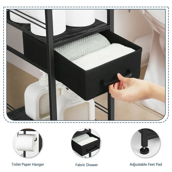 3-Tier Bathroom Storage Cabinet Tissue Holder Black