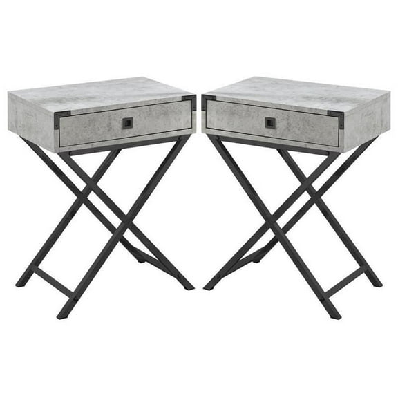 Home Square 18" Storage Accent End Table in Gray and Black Nickel - Set of 2