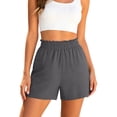 thumbnail image 3 of Lounge Shorts for Women Loose Casual Plus Size Shorts with Pockets, Stylish Elastic Waist Solid Color, Soft Comfortable, Summer Outdoor Daily Wear | VerBelle,Gray 3XL, 3 of 8