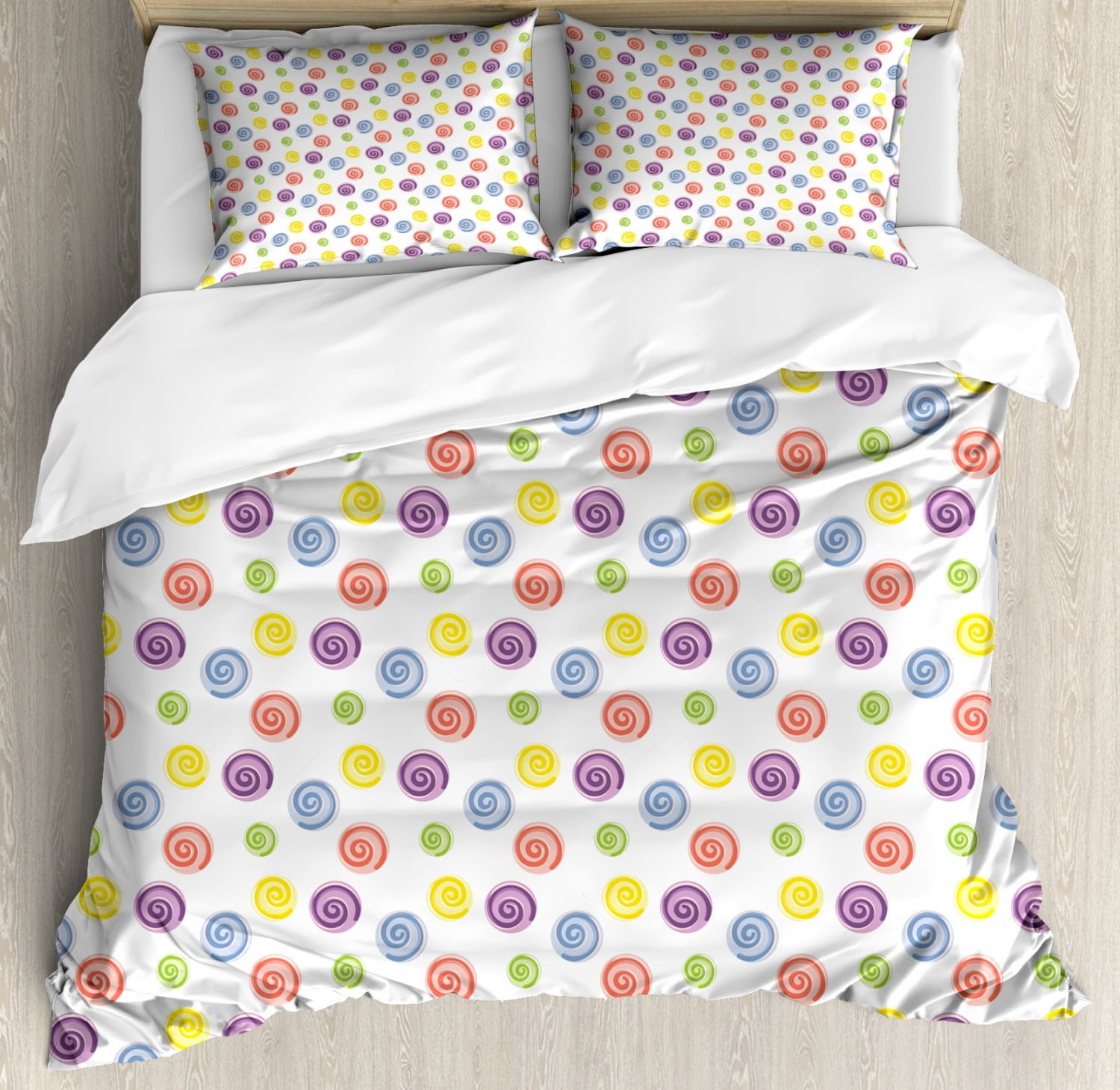 Colorful Duvet Cover Set Queen Size Scroll Look Repeating Shapes