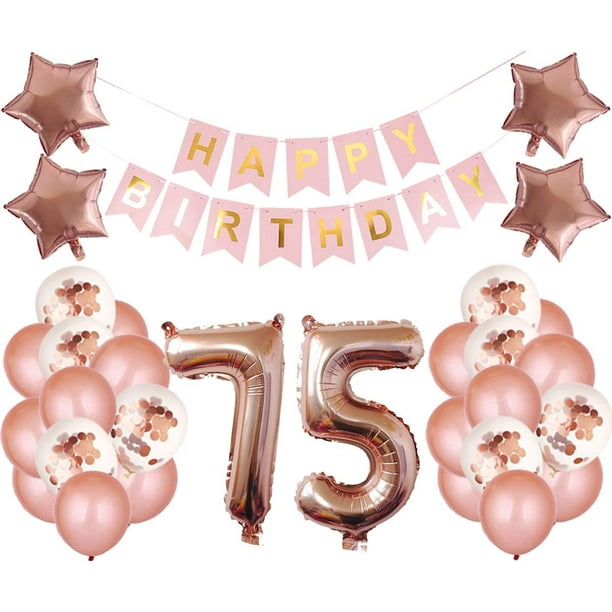 75th Birthday Party Decorations Kit Happy Birthday Banner With Number 75 Birthday Balloons For Birthday Party Supplies 75th Rose Gold Birthday Party Pack Walmart Com Walmart Com