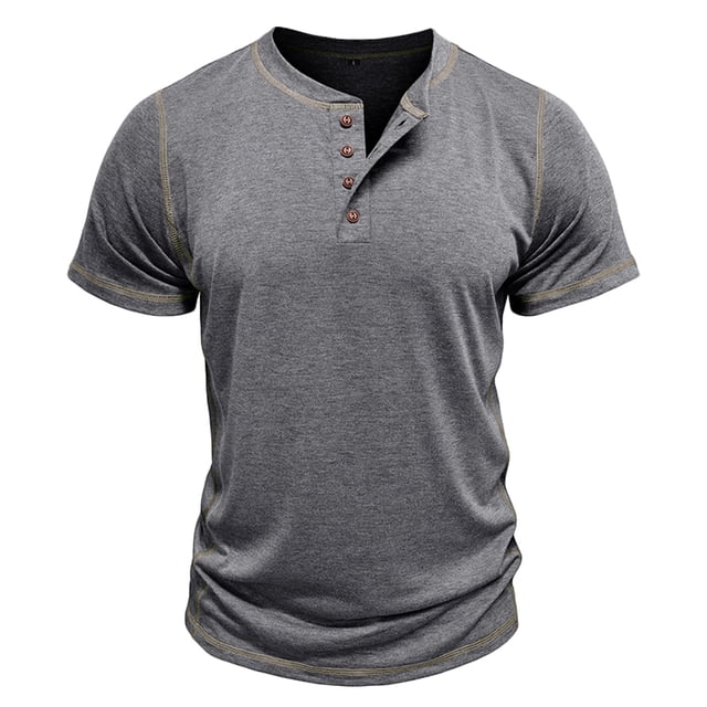 cfhntfmh Men's Henley Shirts Short Sleeve Casual Basic Tee Summer Button Muscle Slim Soild Color T Shirts