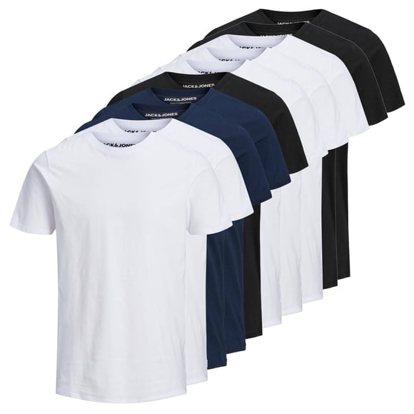 Jack & Jones Camiseta de Hombre, paquete de 10 - JJEORGANIC BASIC TEE O-NECK, manga corta, algodón orgánico Negro/Blanco/Azul marino XXL (XX-Large)