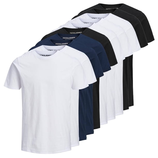 Jack & Jones Camiseta de Hombre, paquete de 10 - JJEORGANIC BASIC TEE O-NECK, manga corta, algodón orgánico Negro/Blanco/Azul marino M (Medium)